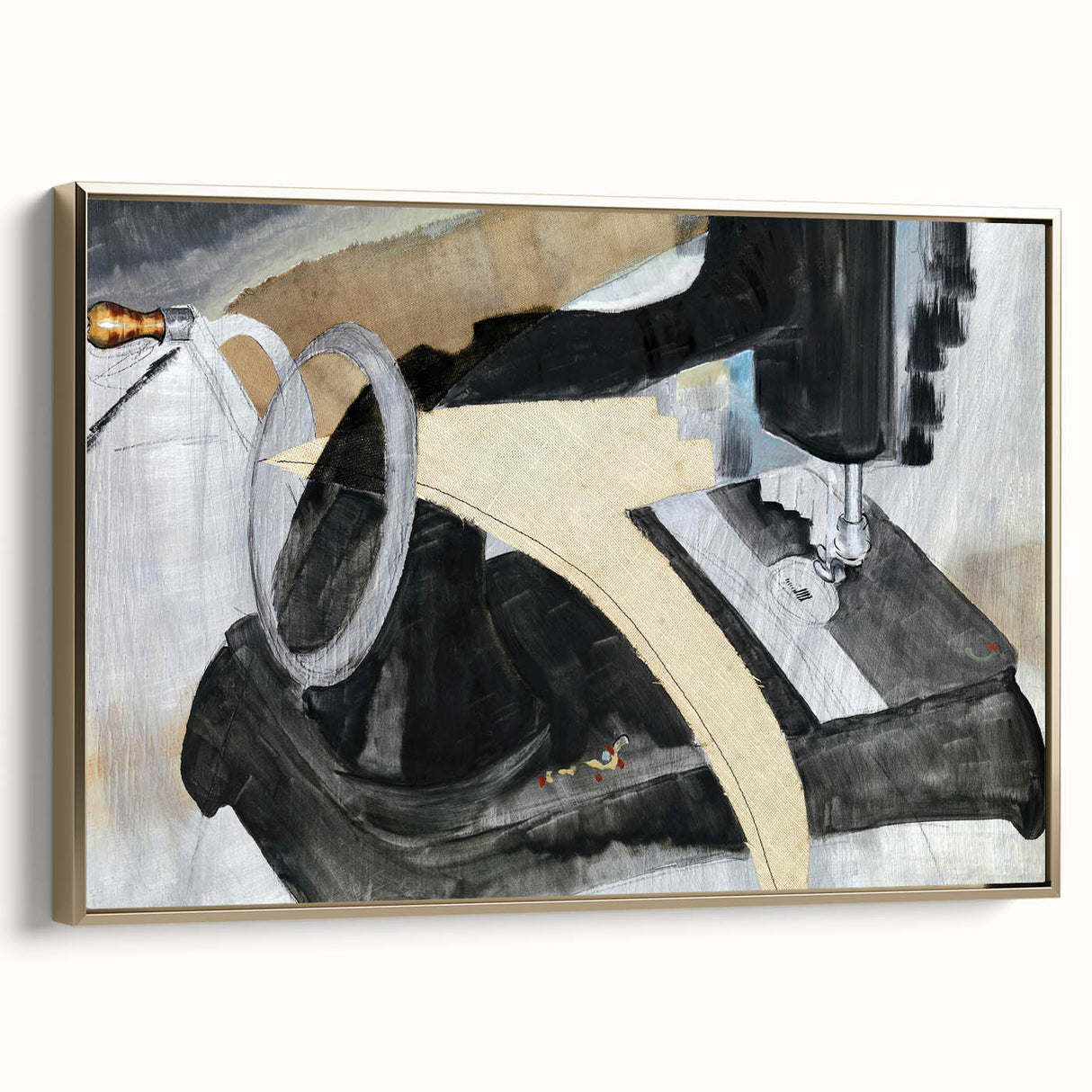 Modern Wall Art: Abstract Hand Sewing Machine with Industrial Flair