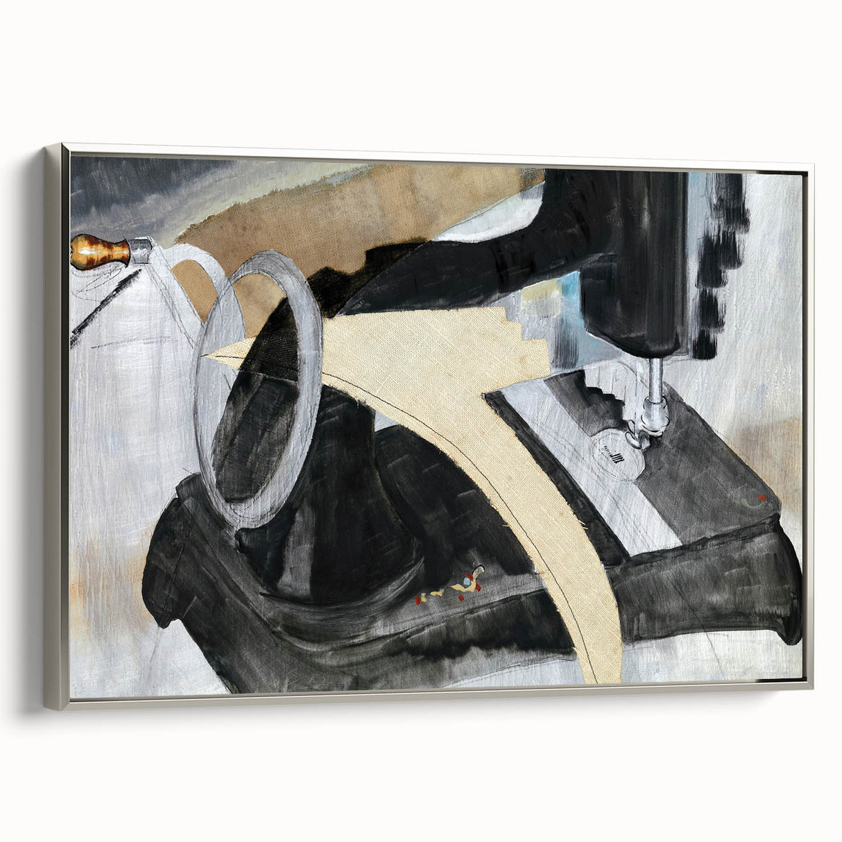 Modern Wall Art: Abstract Hand Sewing Machine with Industrial Flair