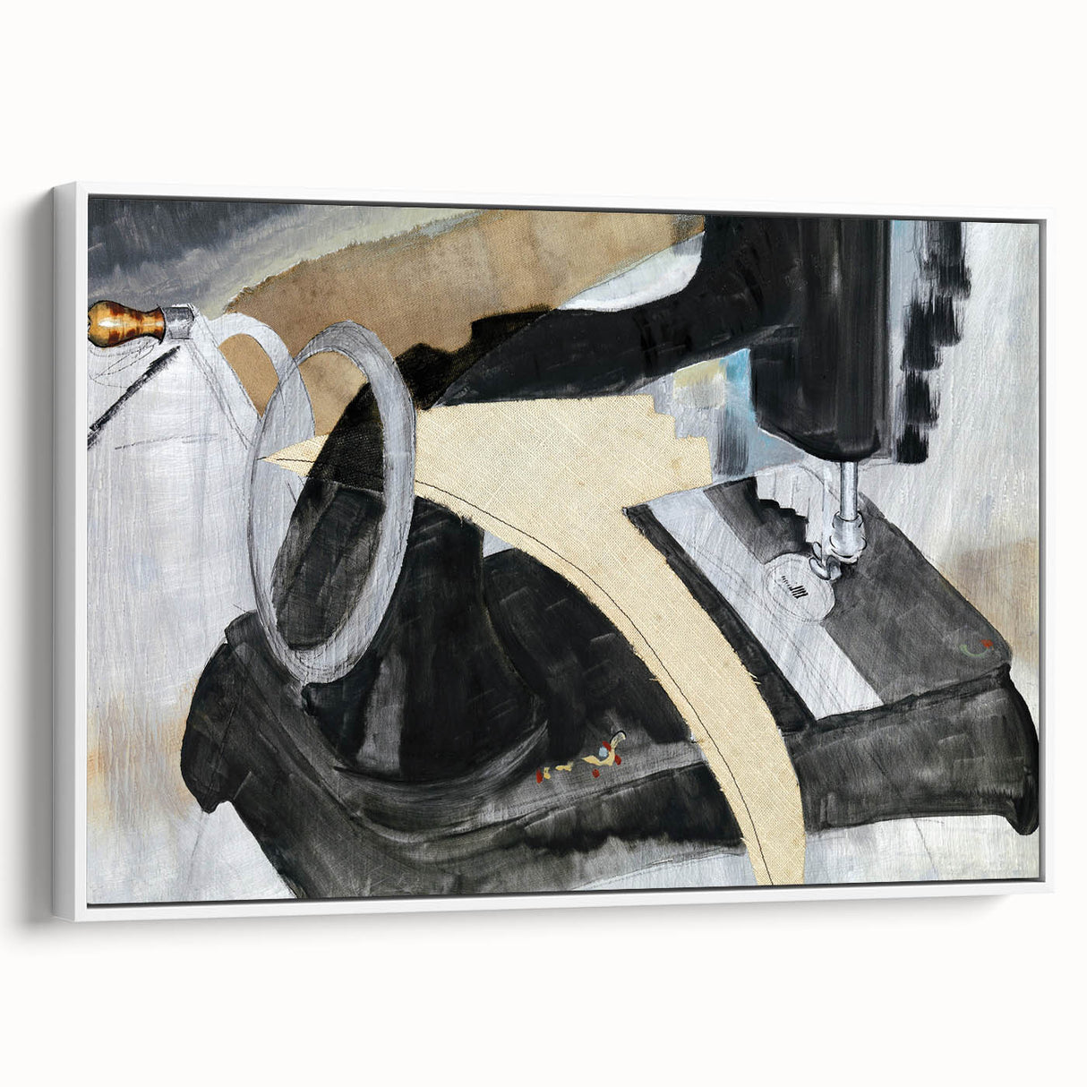Modern Wall Art: Abstract Hand Sewing Machine with Industrial Flair