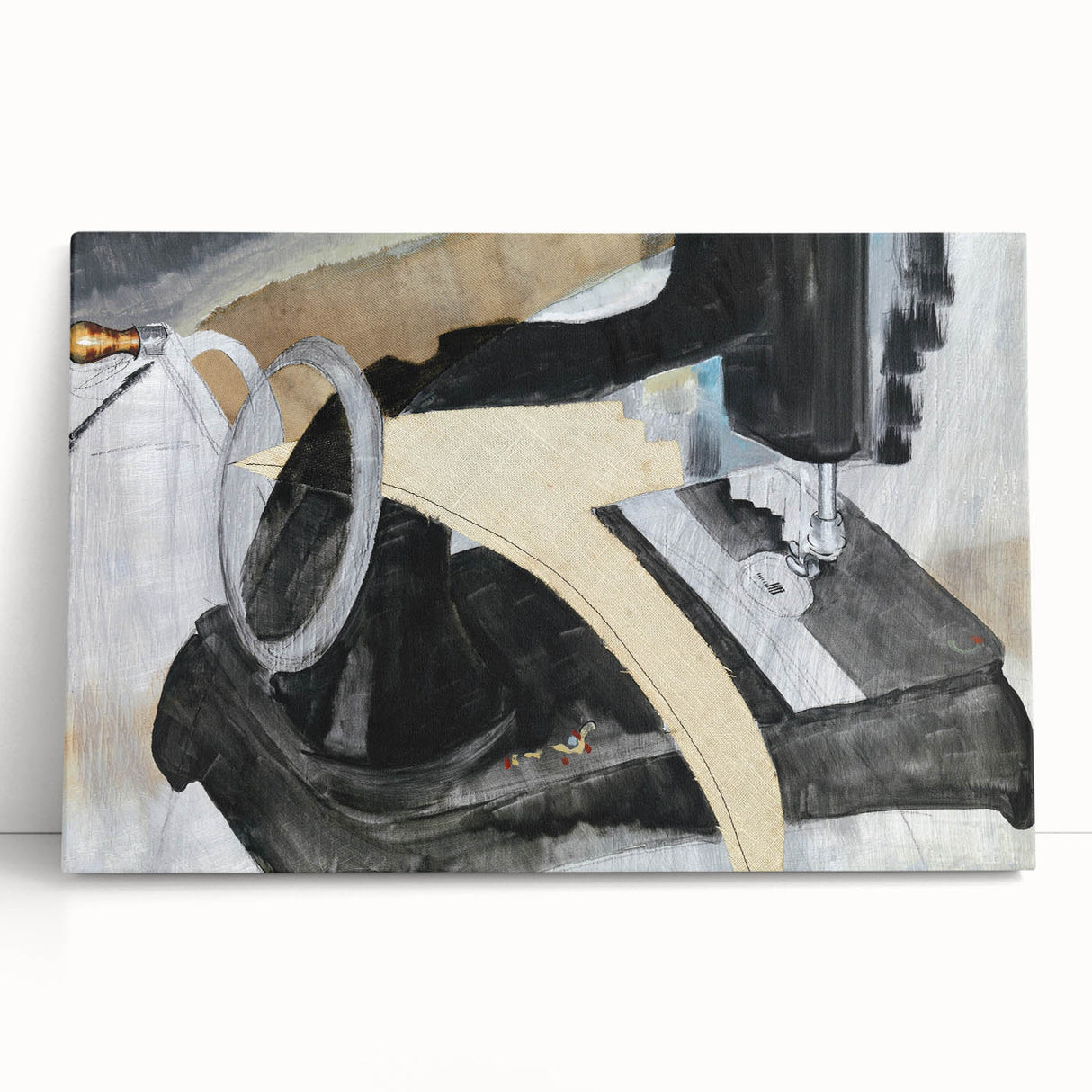 Modern Wall Art: Abstract Hand Sewing Machine with Industrial Flair