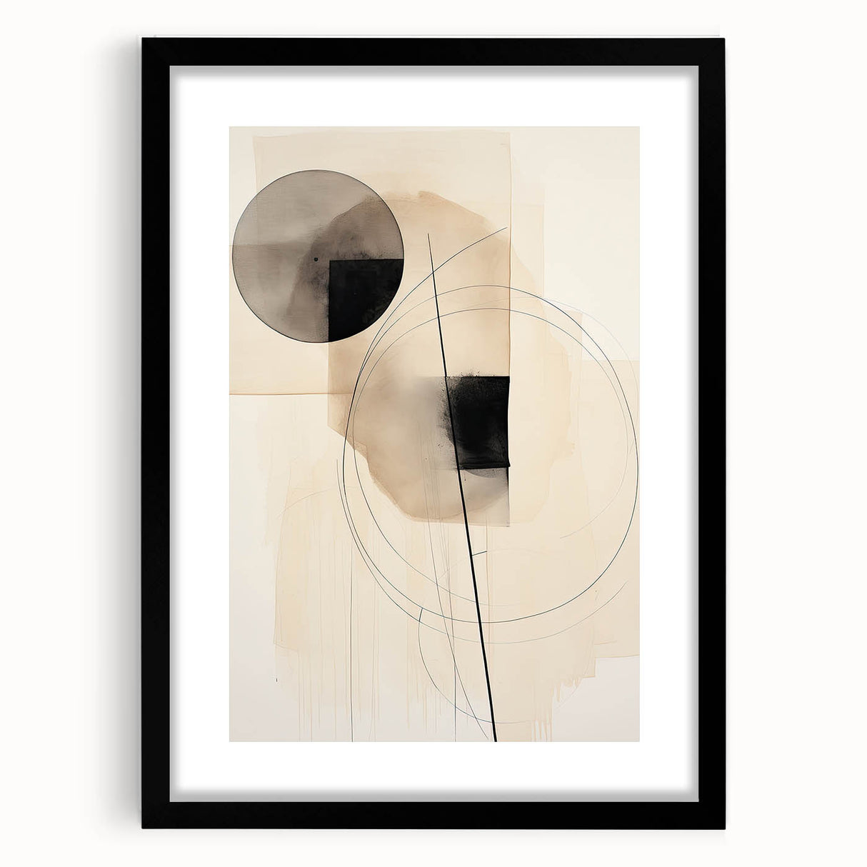 Modern Dining Area Art – Geometric Abstract Black & Beige Print