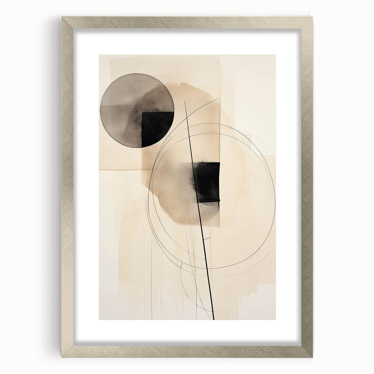 Modern Dining Area Art – Geometric Abstract Black & Beige Print
