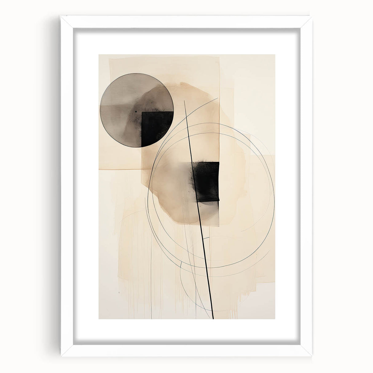 Modern Dining Area Art – Geometric Abstract Black & Beige Print