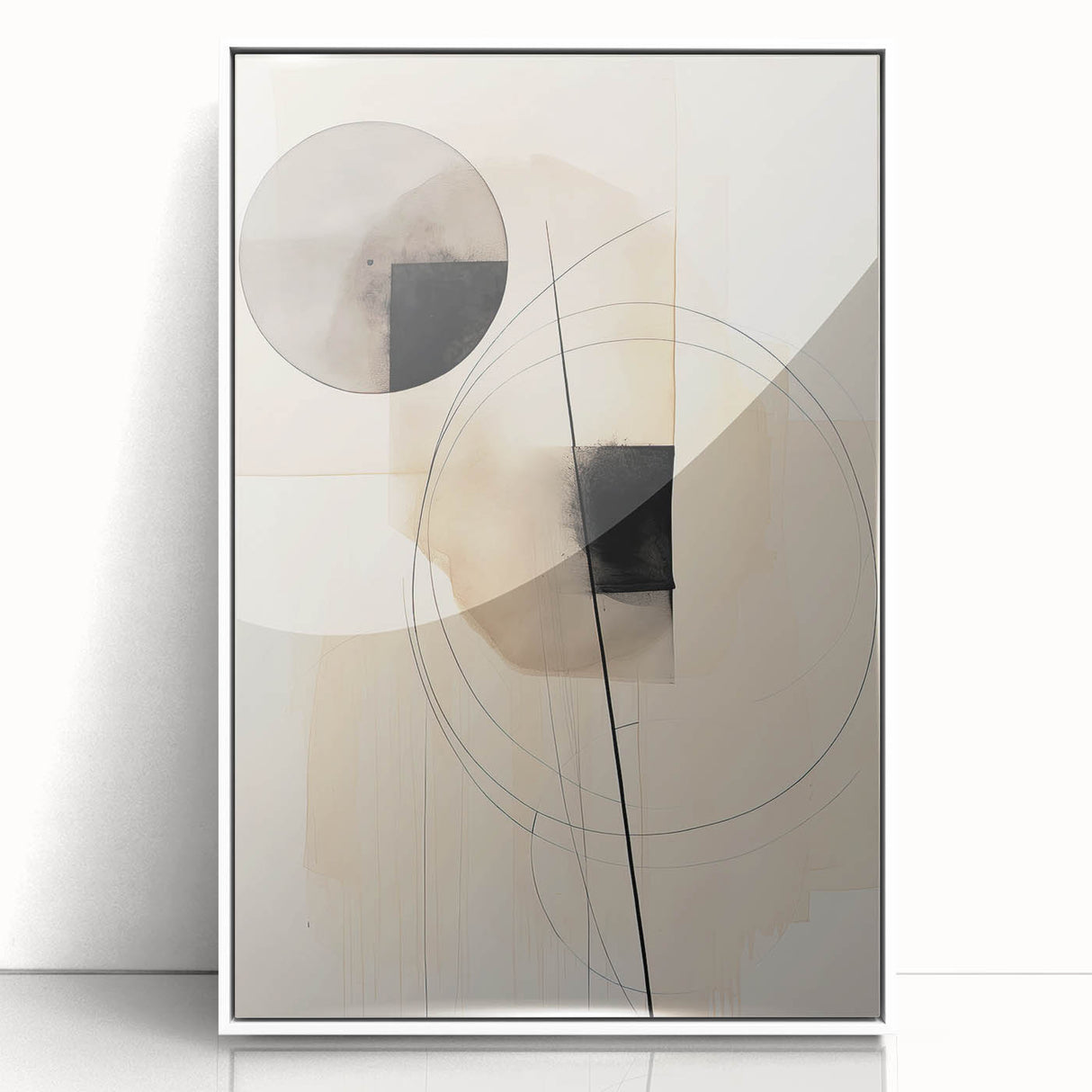 Modern Dining Area Art – Geometric Abstract Black & Beige Print