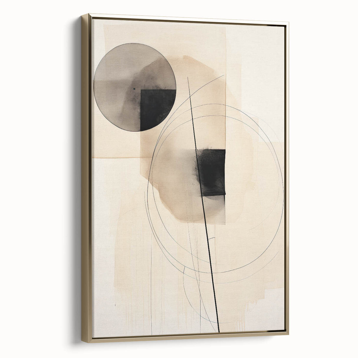 Modern Dining Area Art – Geometric Abstract Black & Beige Print