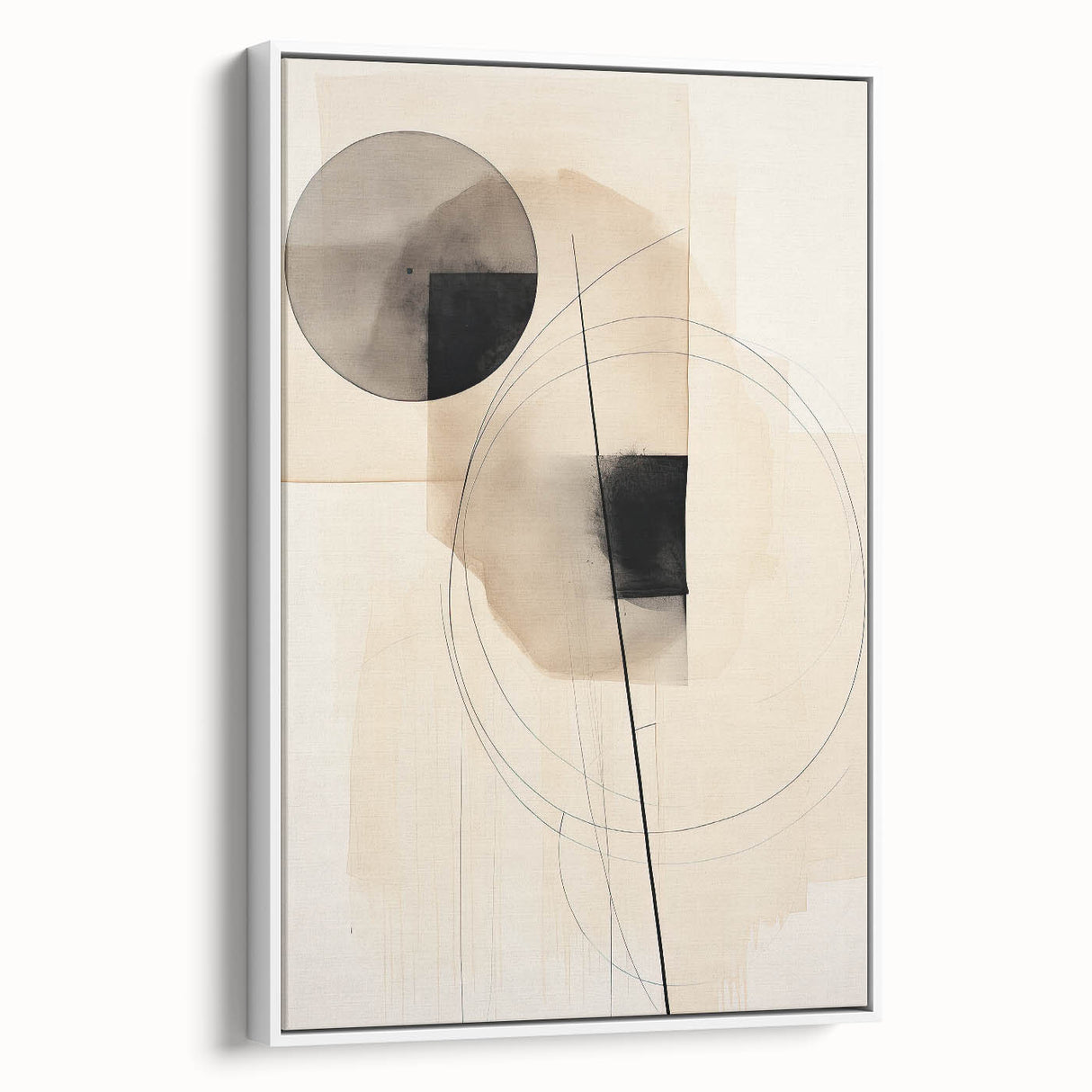 Modern Dining Area Art – Geometric Abstract Black & Beige Print