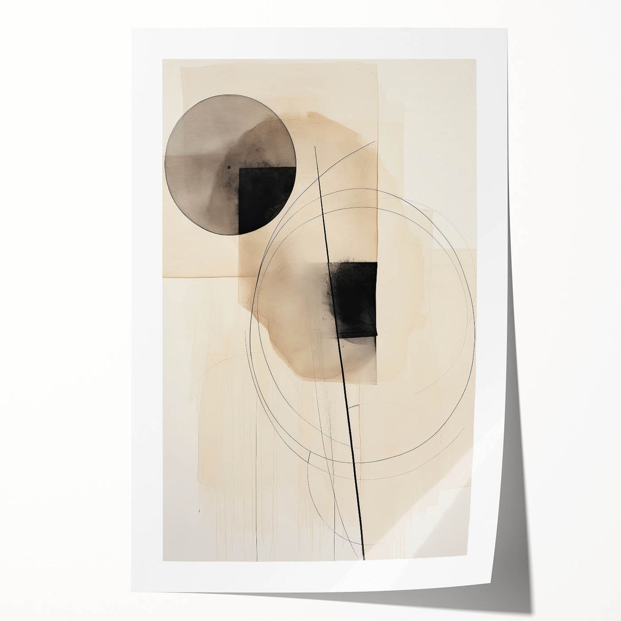 Modern Dining Area Art – Geometric Abstract Black & Beige Print