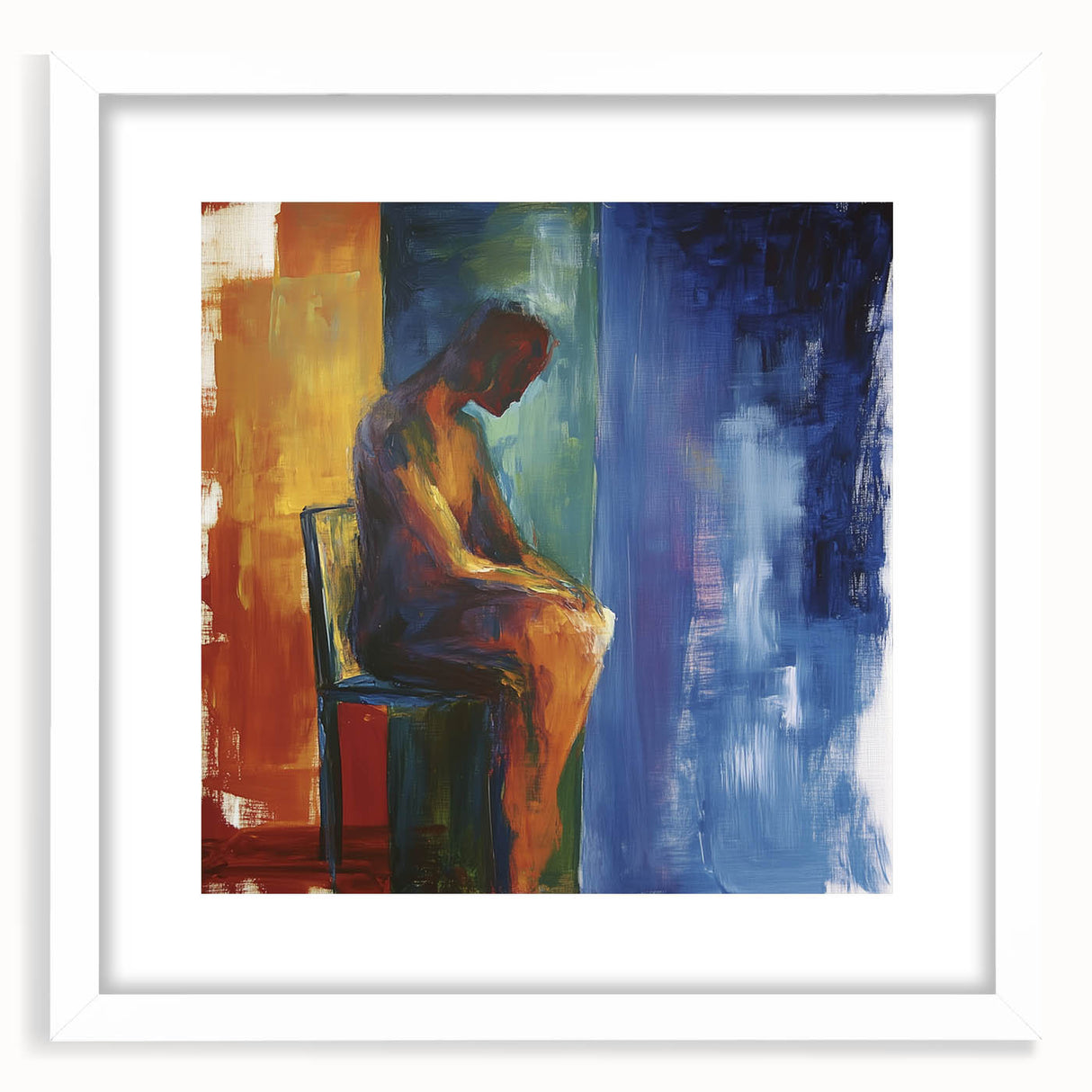 Abstract figurative frame with a white mat, showcasing a modern artistic design that enhances interior decor, perfect for contemporary home styling.