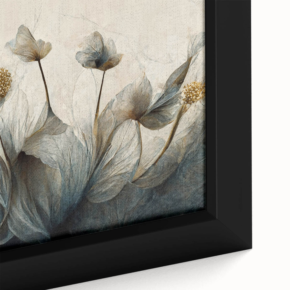 Close-up of framed abstract floral wall art featuring vibrant colors and intricate designs, ideal for modern home decor and enhancing interior aesthetics.