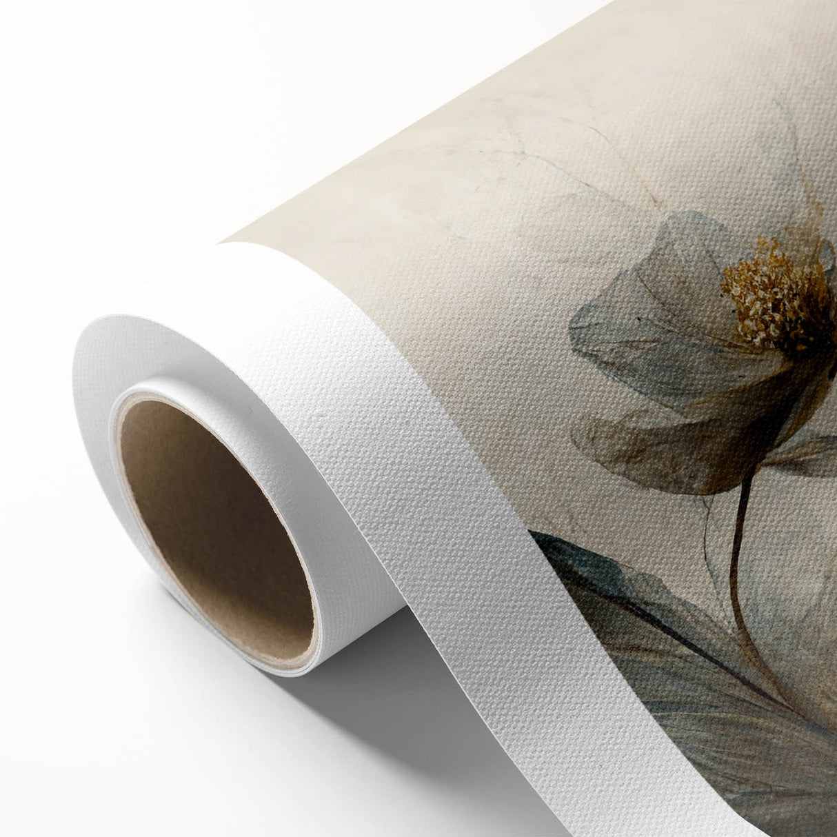 Abstract floral wall art on rolled canvas, showcasing vibrant colors like pink, blue, and green against a textured background, perfect for modern decor.