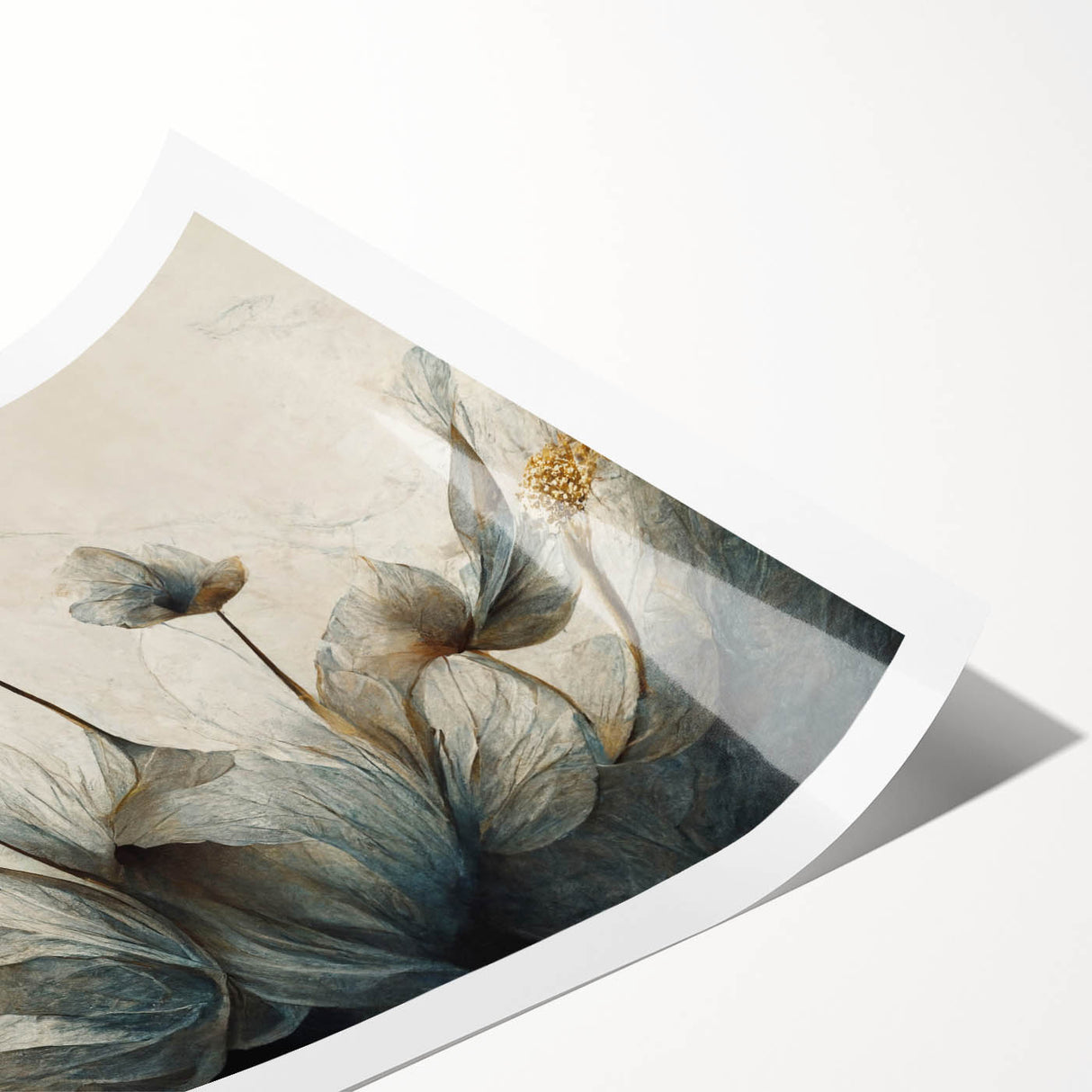 Abstract floral wall art print featuring vibrant colors of pink, blue, and green with intricate designs, rolled and ready for framing or hanging. Perfect for adding a modern touch to any decor.