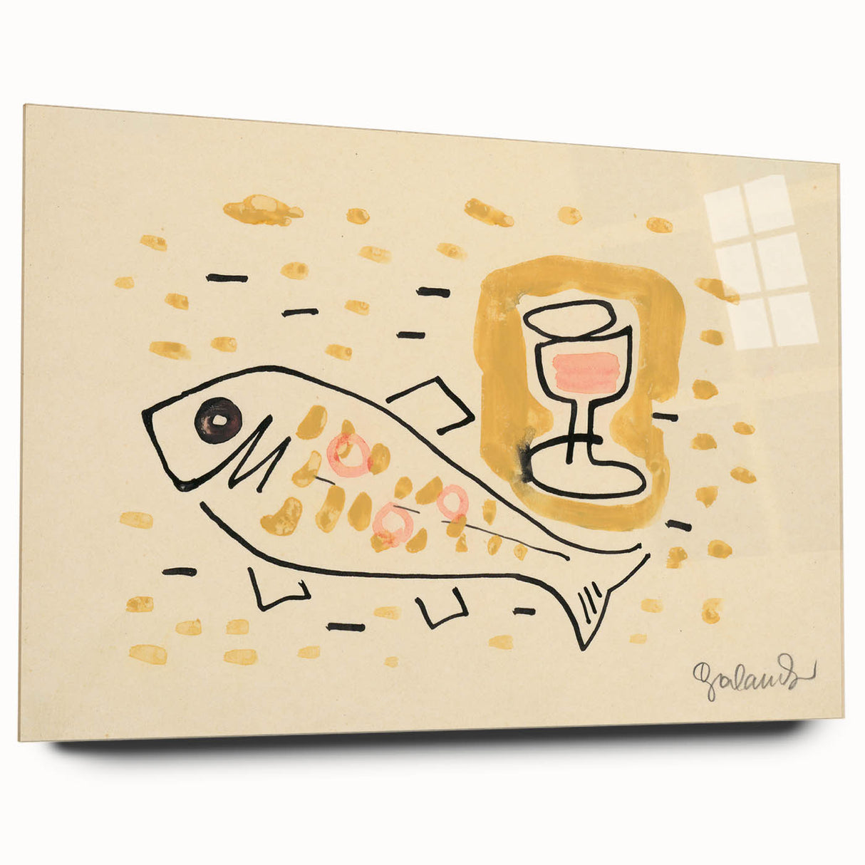 Modern Wall Art: Abstract Still Life with Fish and Wine Glass Design