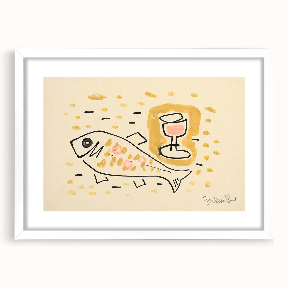 Modern Wall Art: Abstract Still Life with Fish and Wine Glass Design