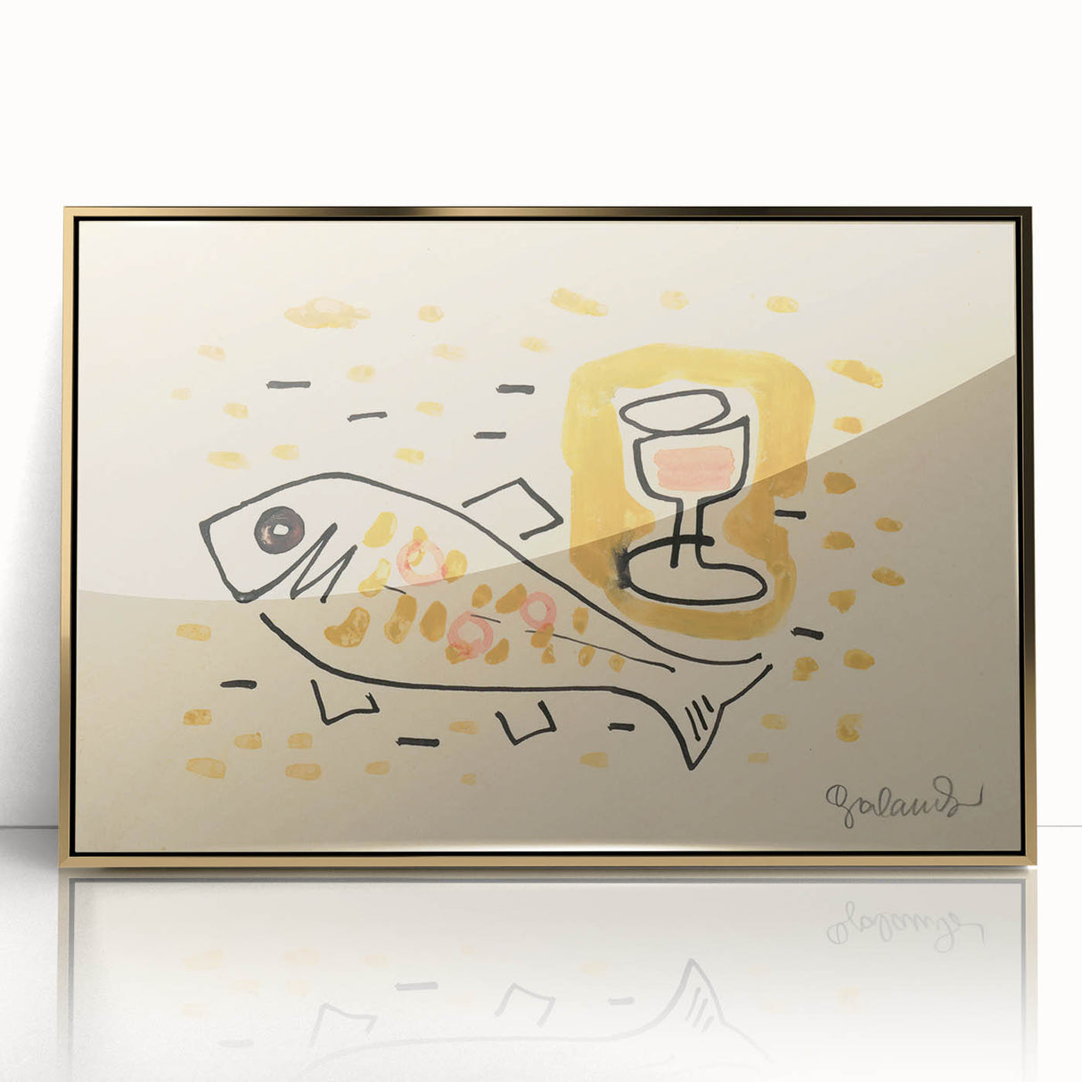 Modern Wall Art: Abstract Still Life with Fish and Wine Glass Design