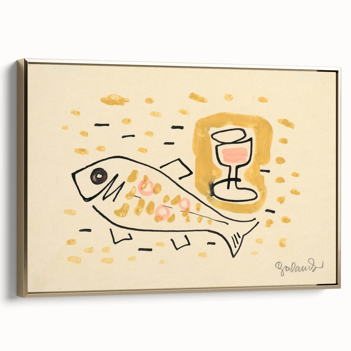 Modern Wall Art: Abstract Still Life with Fish and Wine Glass Design