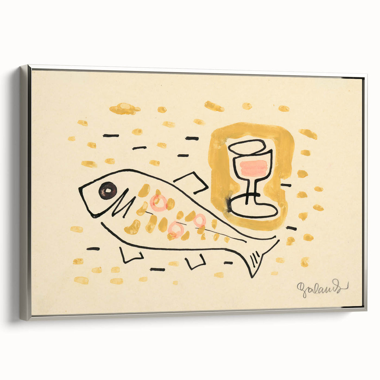 Modern Wall Art: Abstract Still Life with Fish and Wine Glass Design