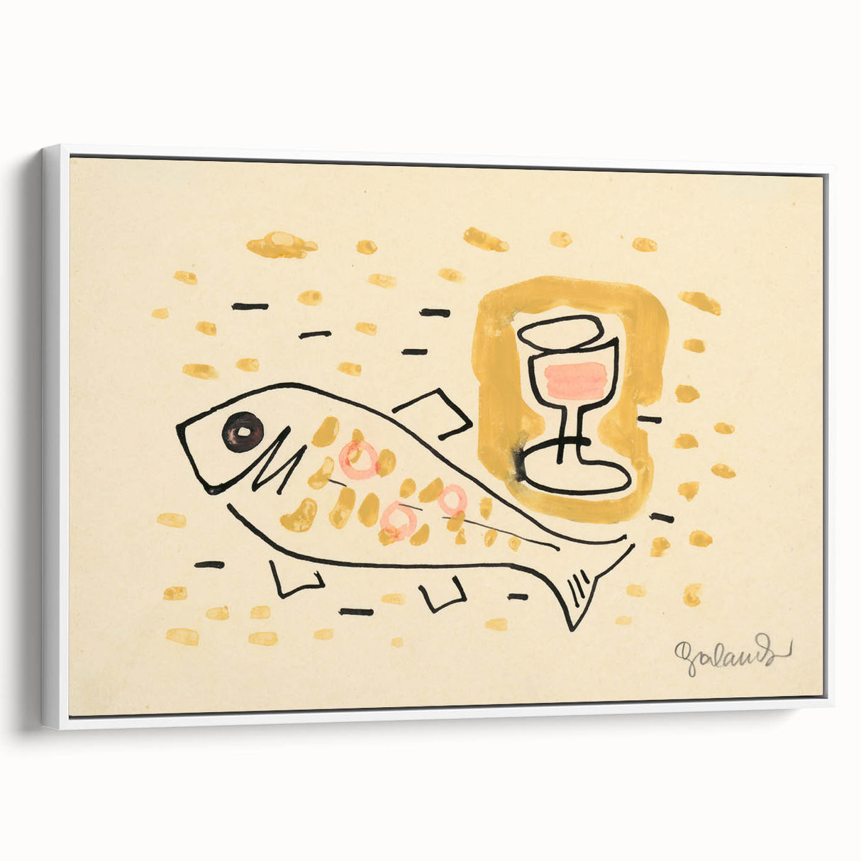 Modern Wall Art: Abstract Still Life with Fish and Wine Glass Design
