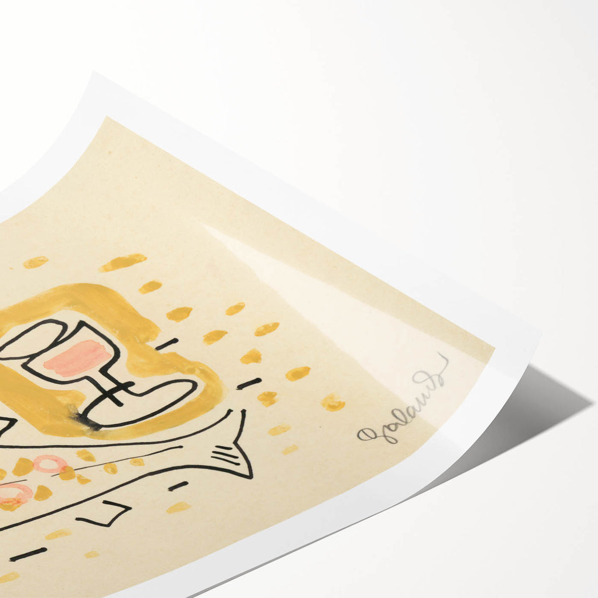 Modern Wall Art: Abstract Still Life with Fish and Wine Glass Design