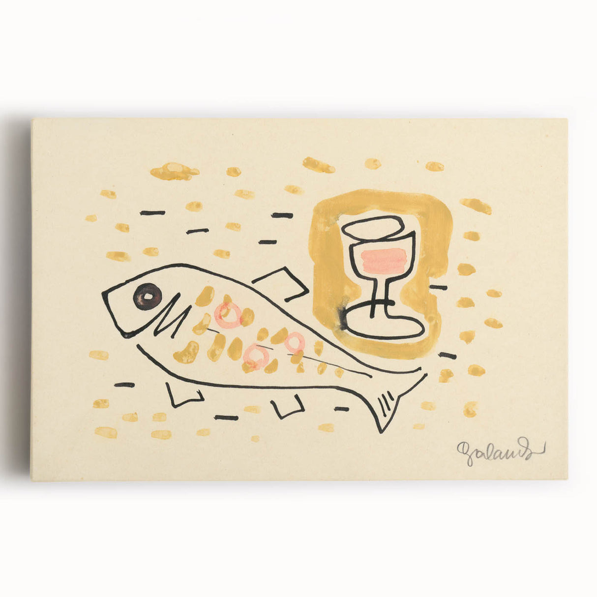 Modern Wall Art: Abstract Still Life with Fish and Wine Glass Design