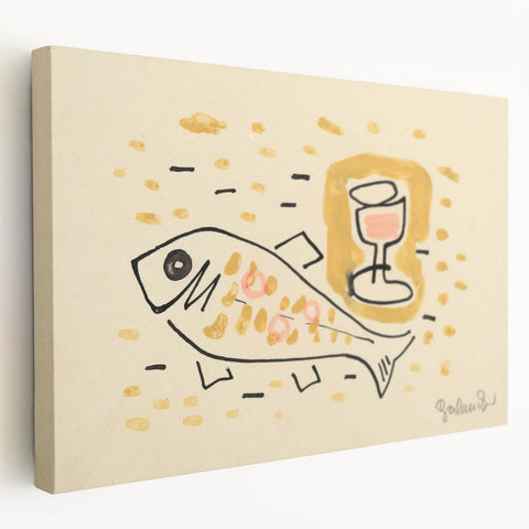Modern Wall Art: Abstract Still Life with Fish and Wine Glass Design