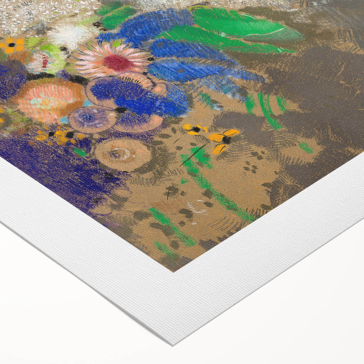 Modern Wall Art: Portrait with Vibrant Floral Surroundings in Soft Hues