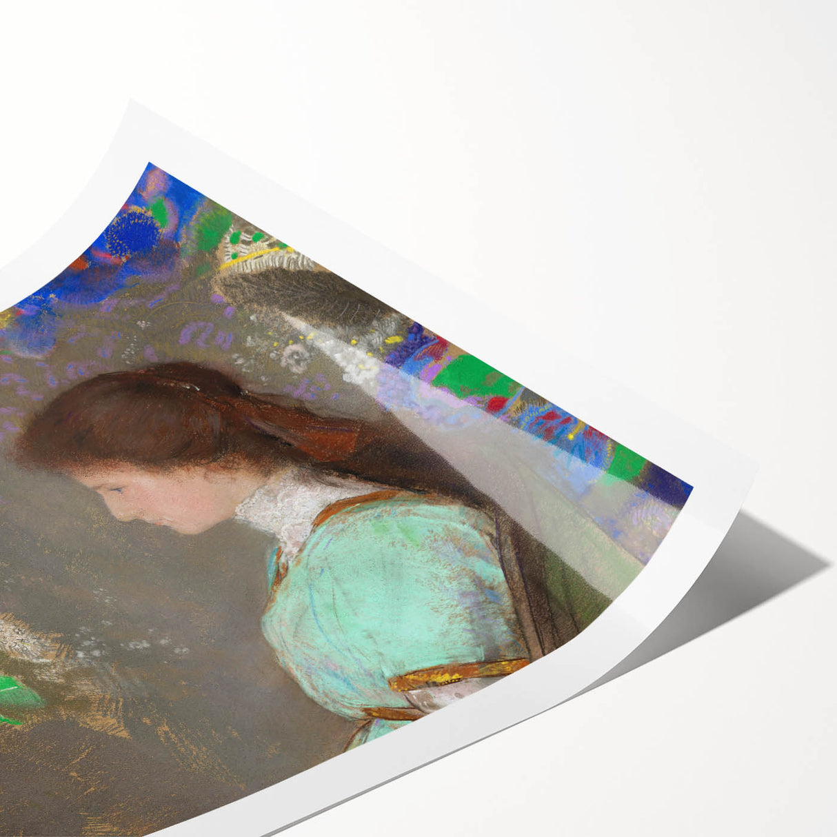 Modern Wall Art: Portrait with Vibrant Floral Surroundings in Soft Hues