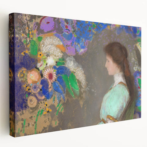 Modern Wall Art: Portrait with Vibrant Floral Surroundings in Soft Hues