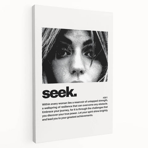 Monochrome Motivational Typography Art Print - "Seek" Canvas