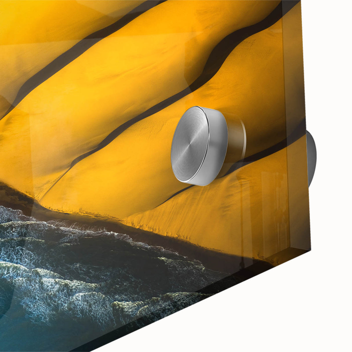 Large abstract wall art depicting the Namibian landscape in muted earth tones on acrylic glass, ideal for dining room art.