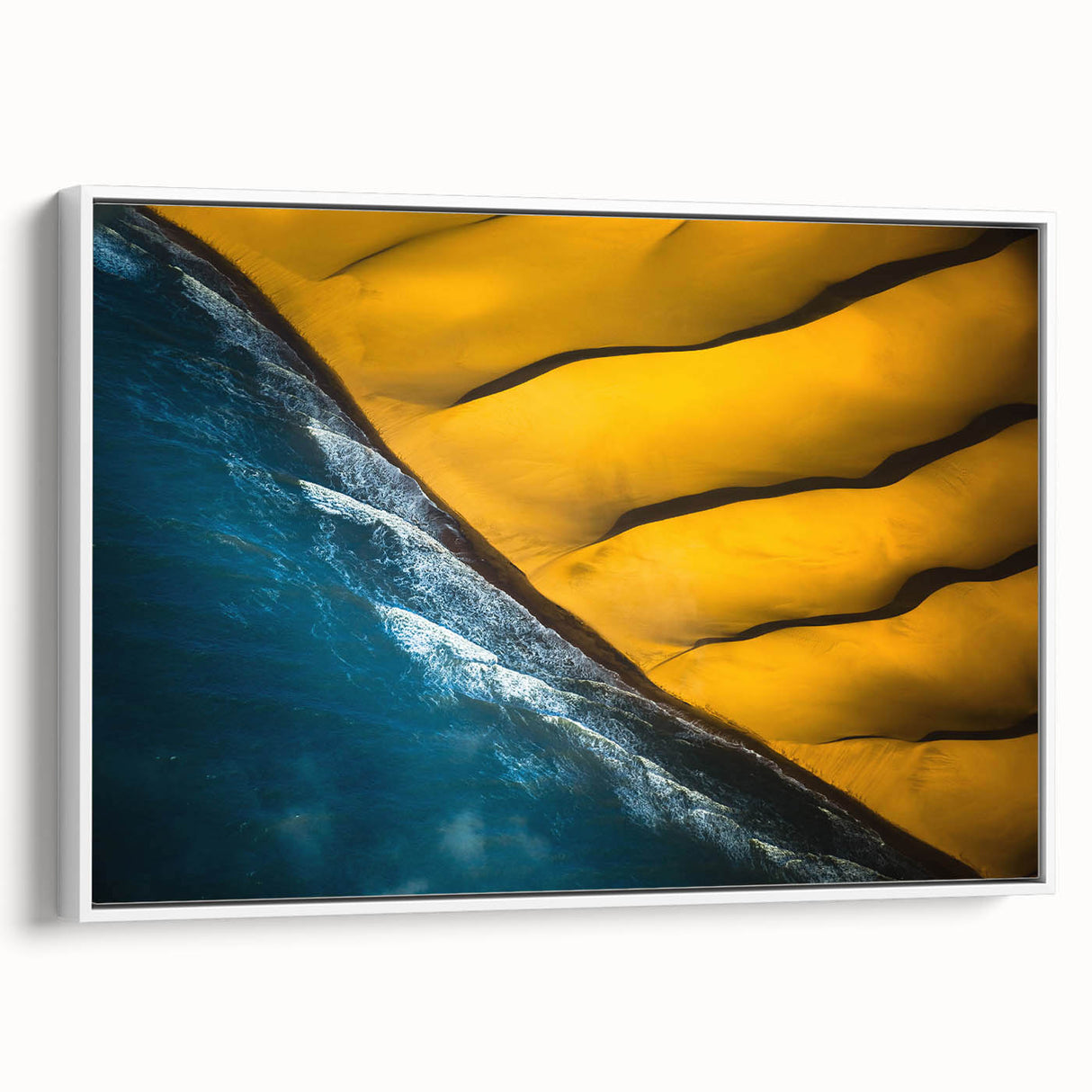 Landscape painting of Namibia desert on framed canvas, featuring muted earth tones, ideal for bedroom wall art.