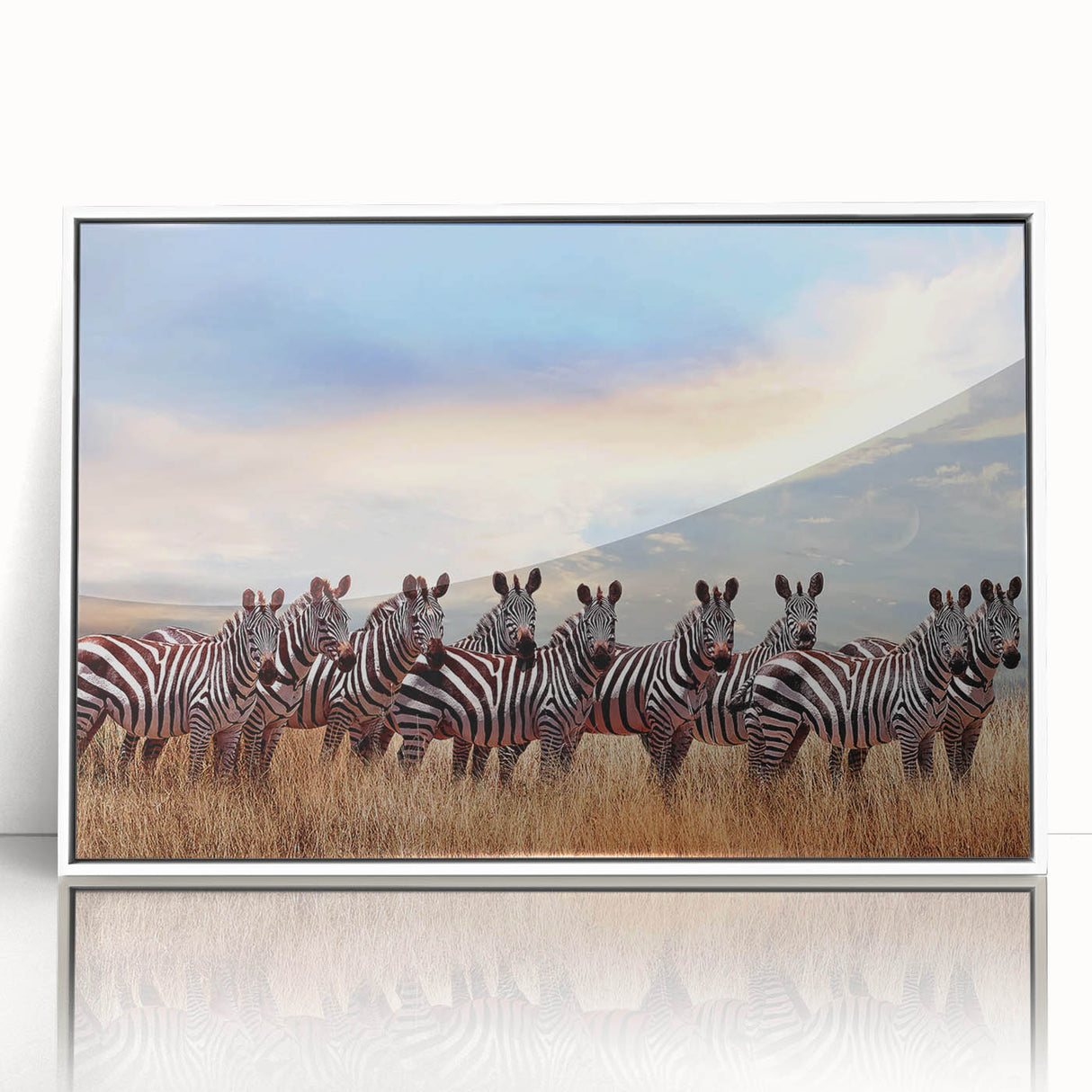 Art deco poster featuring a Tanzanian landscape in muted earth tones on a framed acrylic, ideal for modern art wall decor.