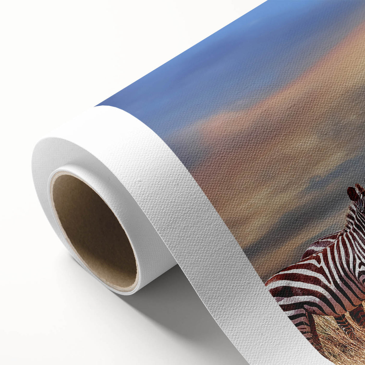 Art deco poster of Tanzania scenery on rolled canvas, featuring earthy tones, ideal for nursery wall art.