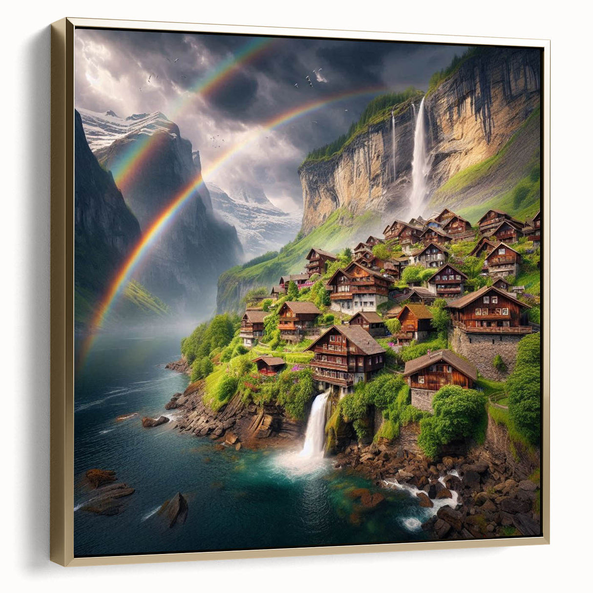 Framed canvas depicting a serene Zambian landscape in silver and gold tones, ideal for bedroom wall art.