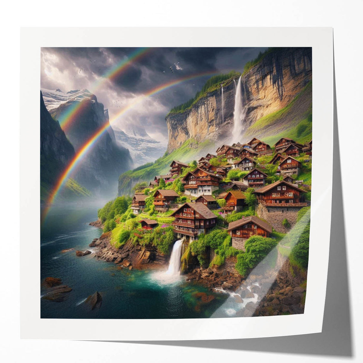 Extra large rolled print depicting a vibrant African scenery with lush greenery and a sunset, ideal for dining room wall art.