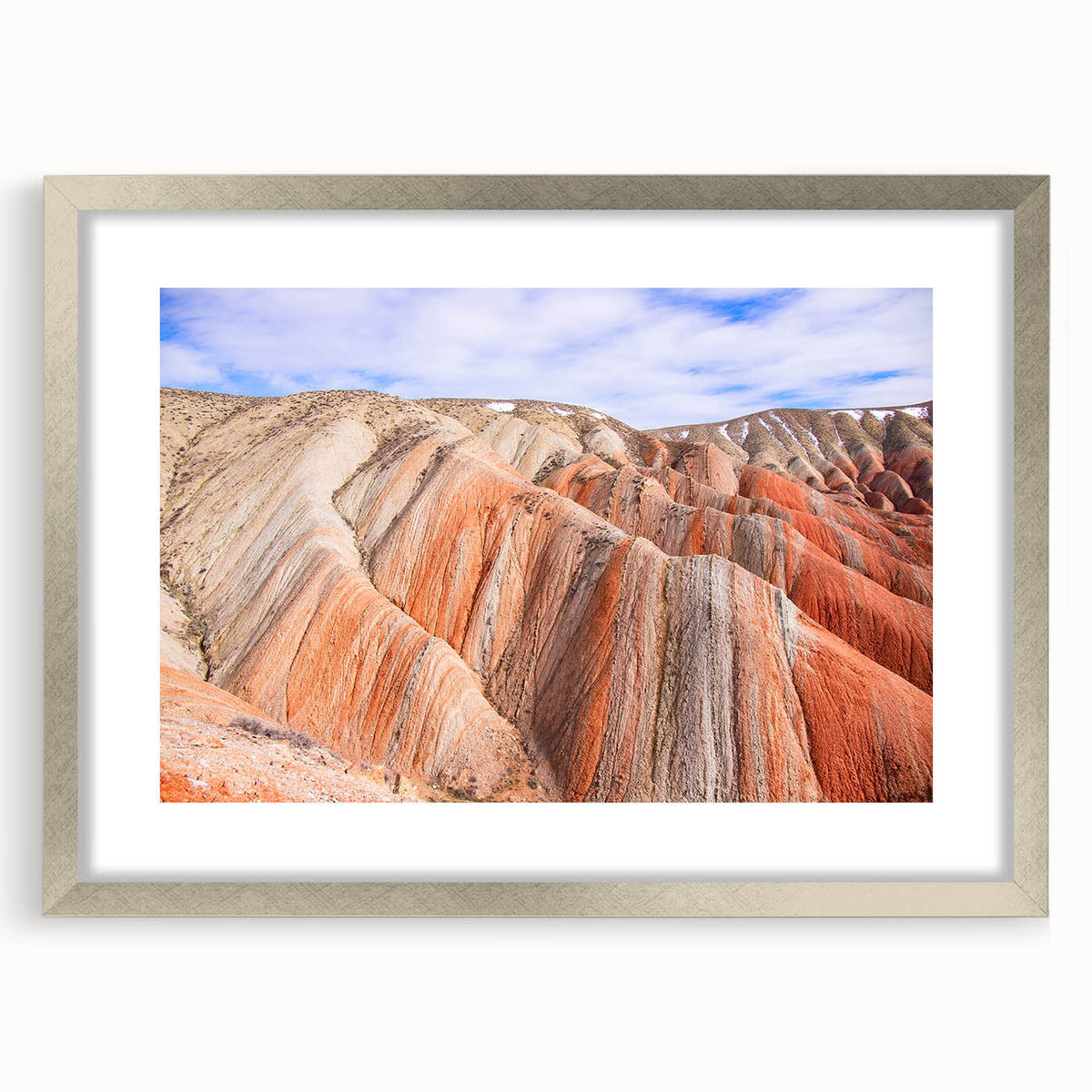 Textured art of abstract scenery in muted earth tones on a framed canvas, suitable for bedroom decor.