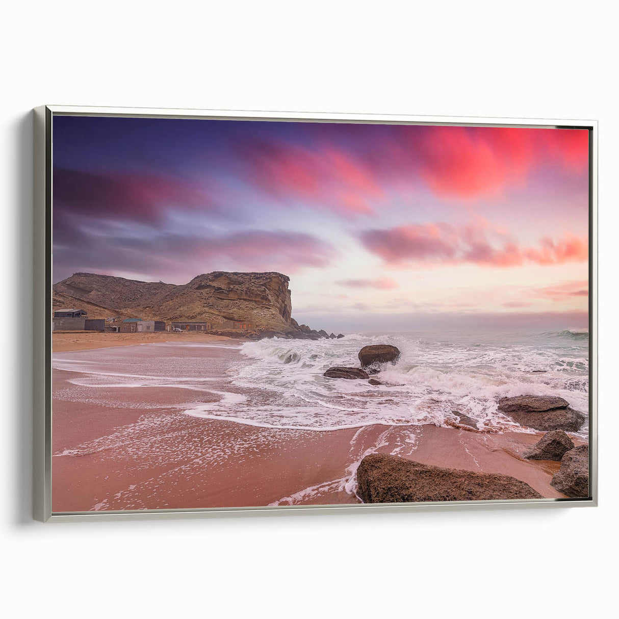 Framed canvas featuring a colorful vintage-style landscape painting of a Pakistani scenery.