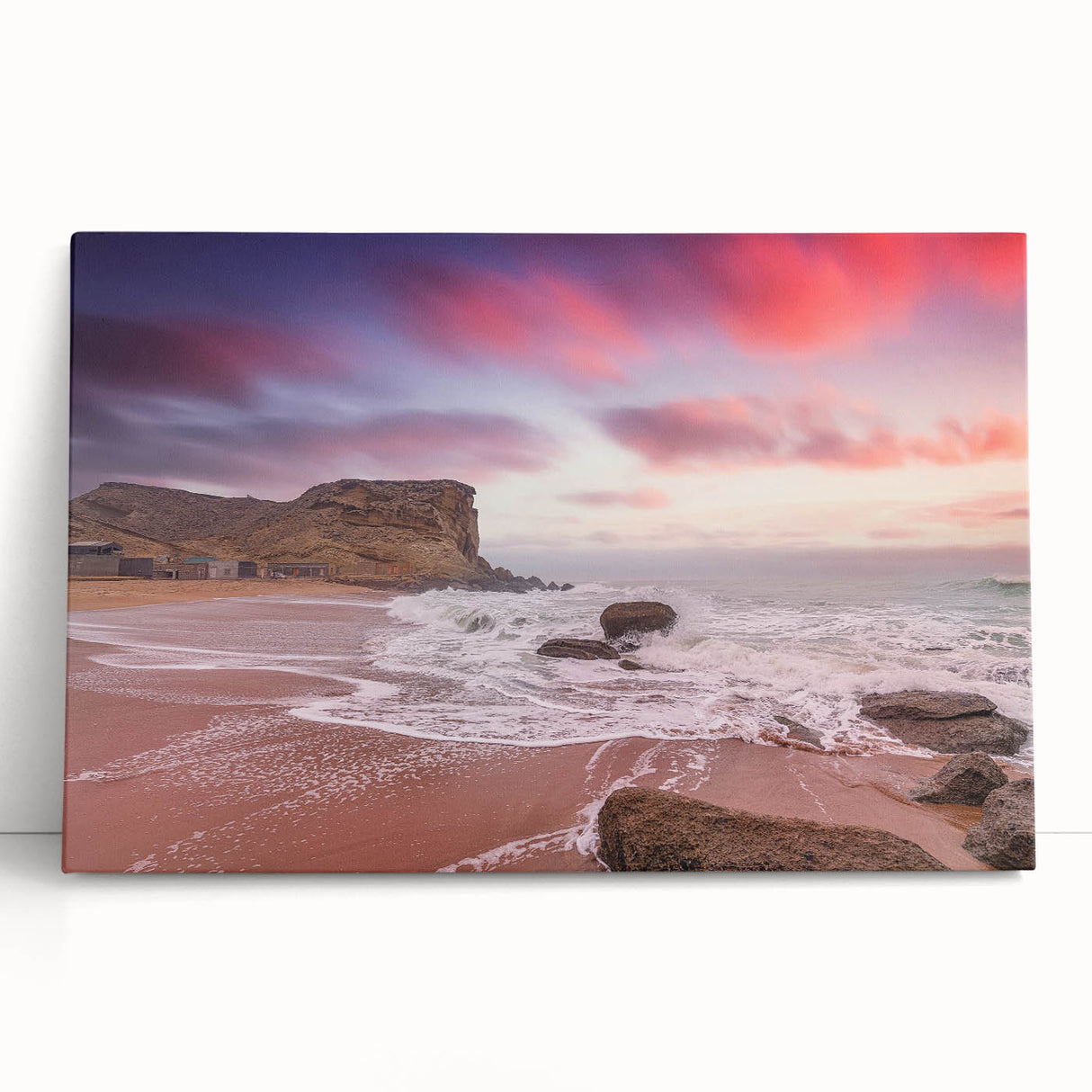 Black and white panoramic view of Pakistani landscape on a large stretched canvas, ideal for kitchen wall art.