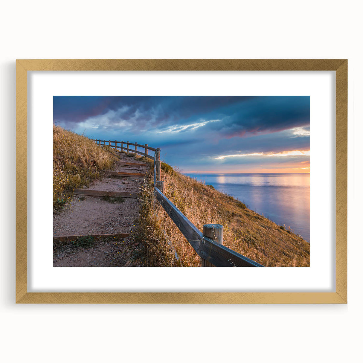 Textured abstract art print of Adelaide scenery in muted earth tones, framed in gold, ideal for bedroom wall decor.