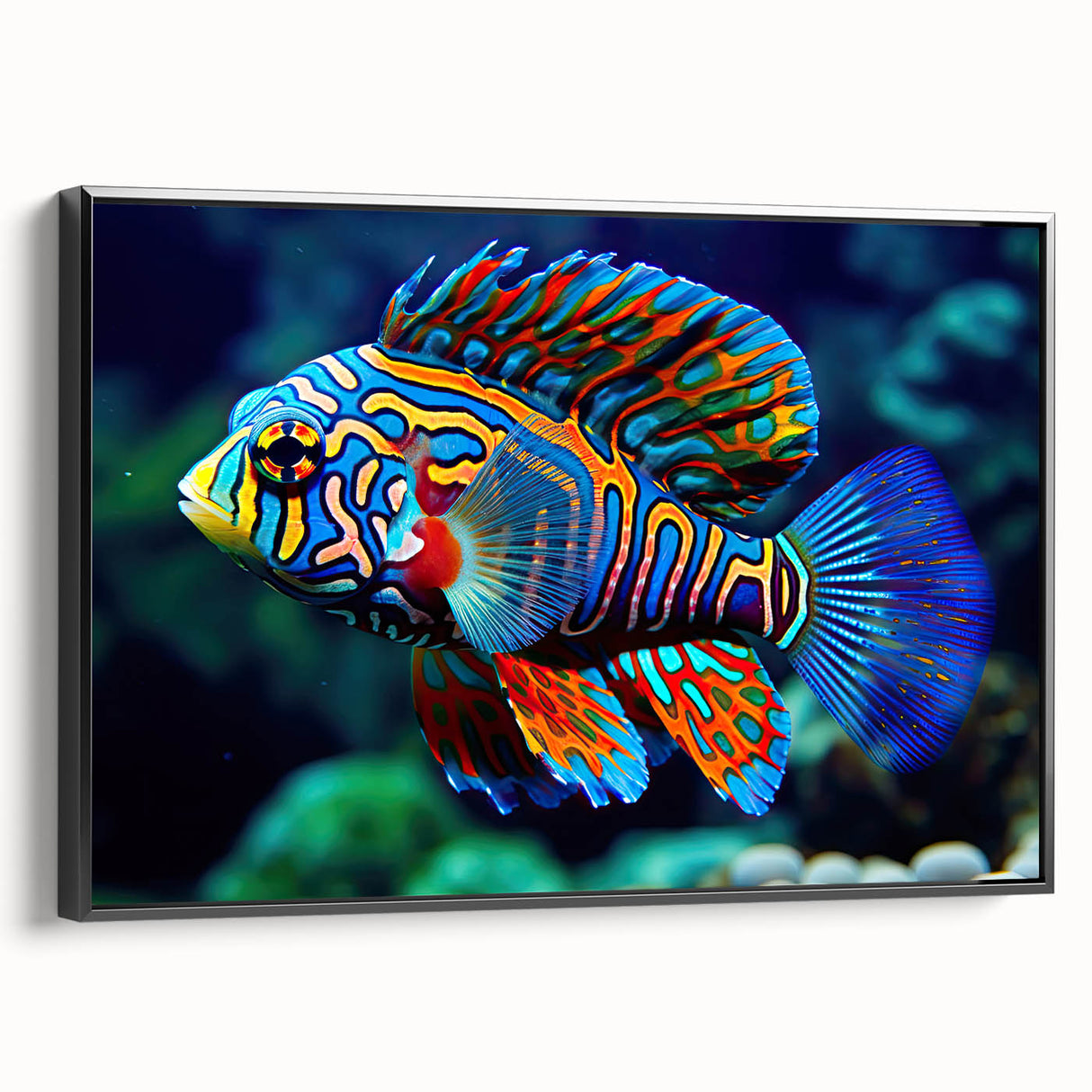 Black and white framed canvas of the Great Barrier Reef landscape, suitable for bedroom wall decor.