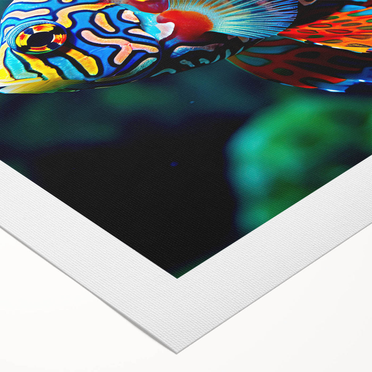 Art deco poster of the Great Barrier Reef in vibrant blue and green tones on rolled canvas.