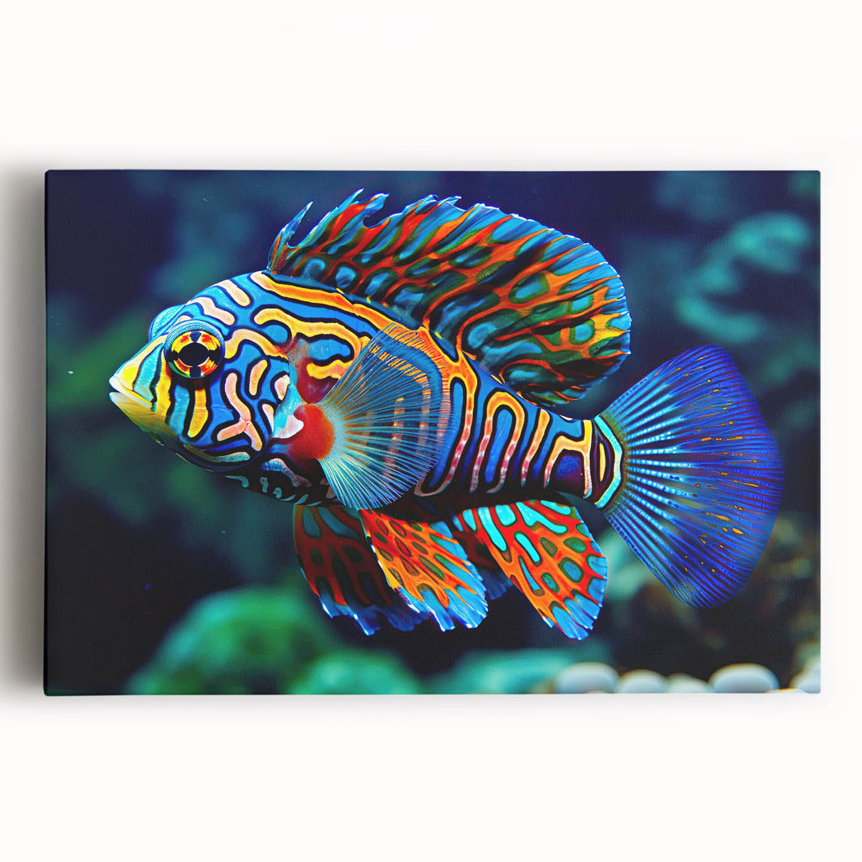 Black and white stretched canvas of the Great Barrier Reef, ideal for kitchen wall art.
