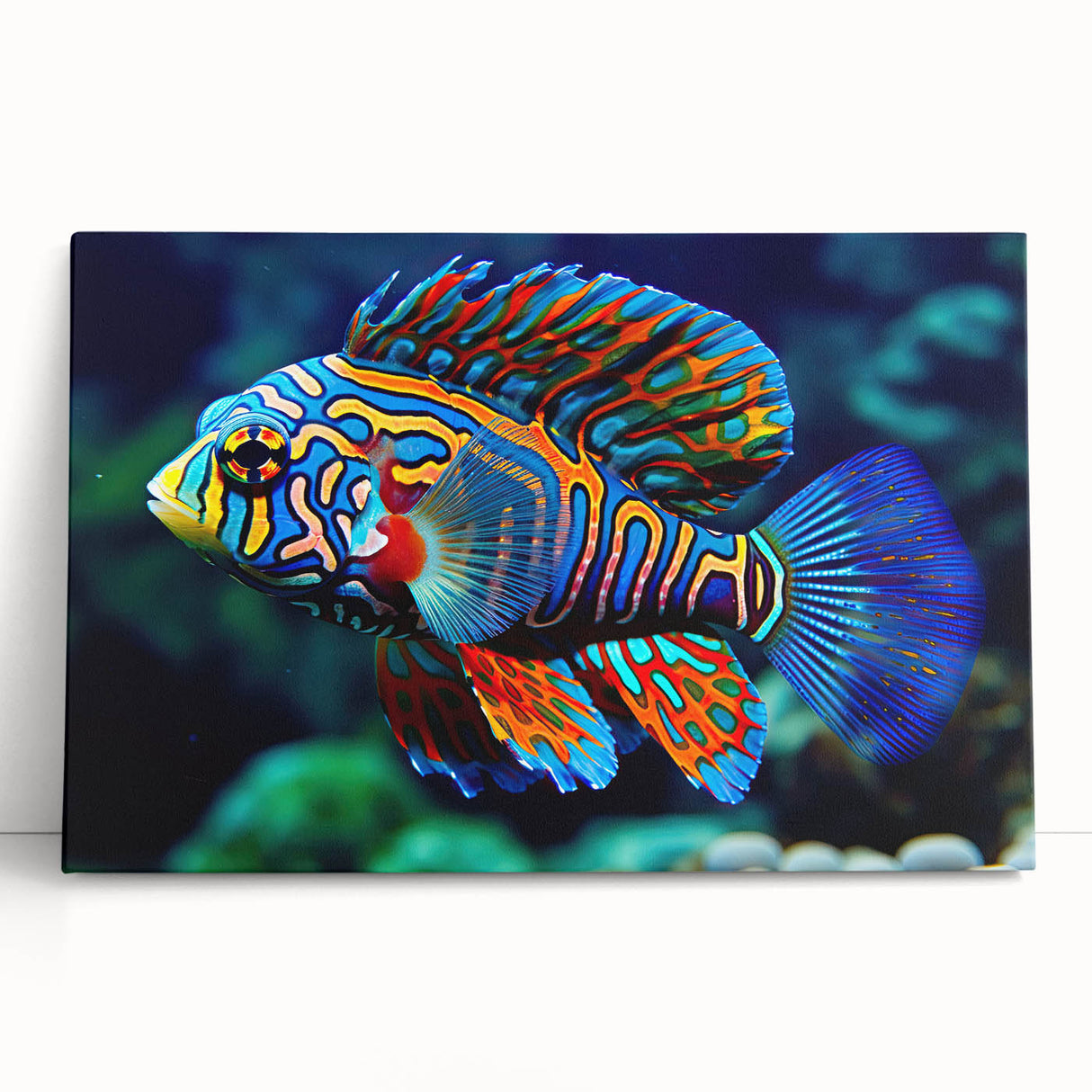Black and white stretched canvas of the Great Barrier Reef, ideal for kitchen wall art or bedroom decor.