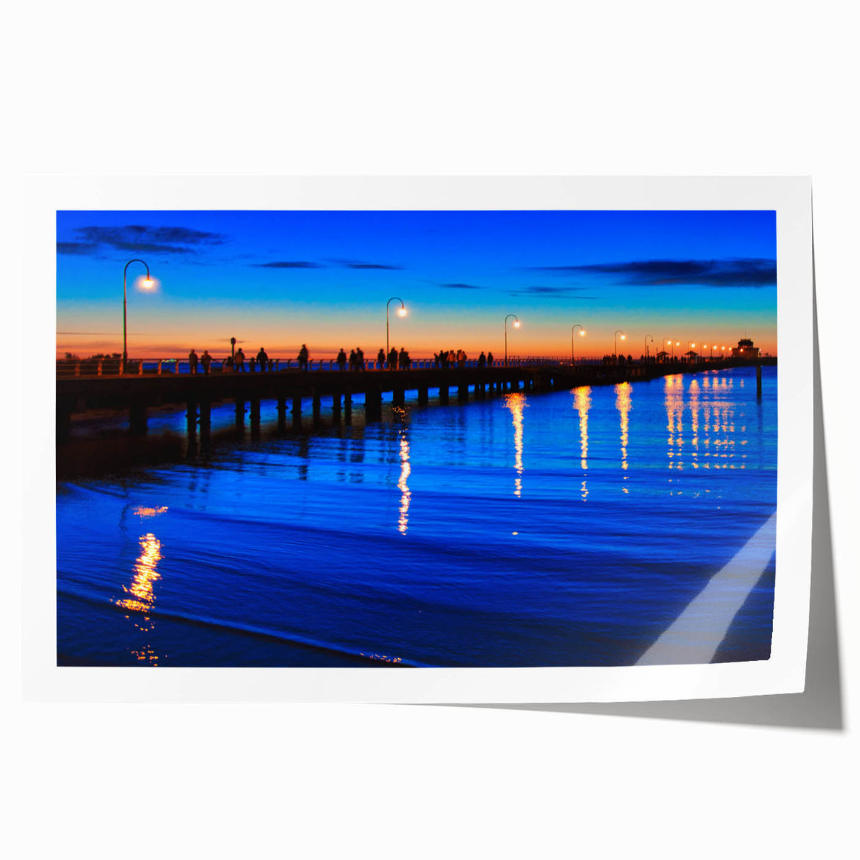 Extra large rolled print depicting Melbourne scenery with muted green and blue tones, ideal for dining room wall art.