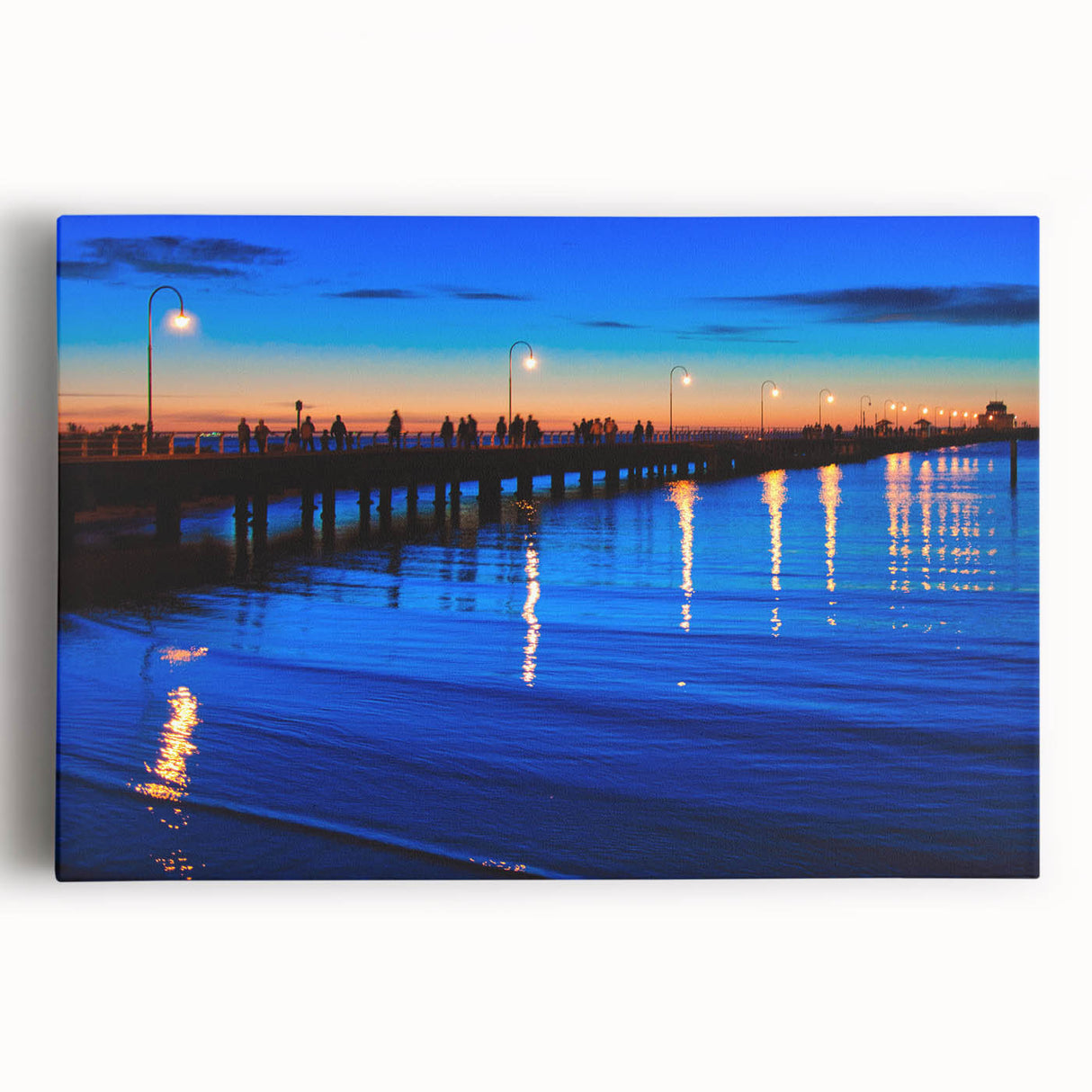 Black and white stretched canvas of Melbourne skyline, ideal for kitchen wall art.