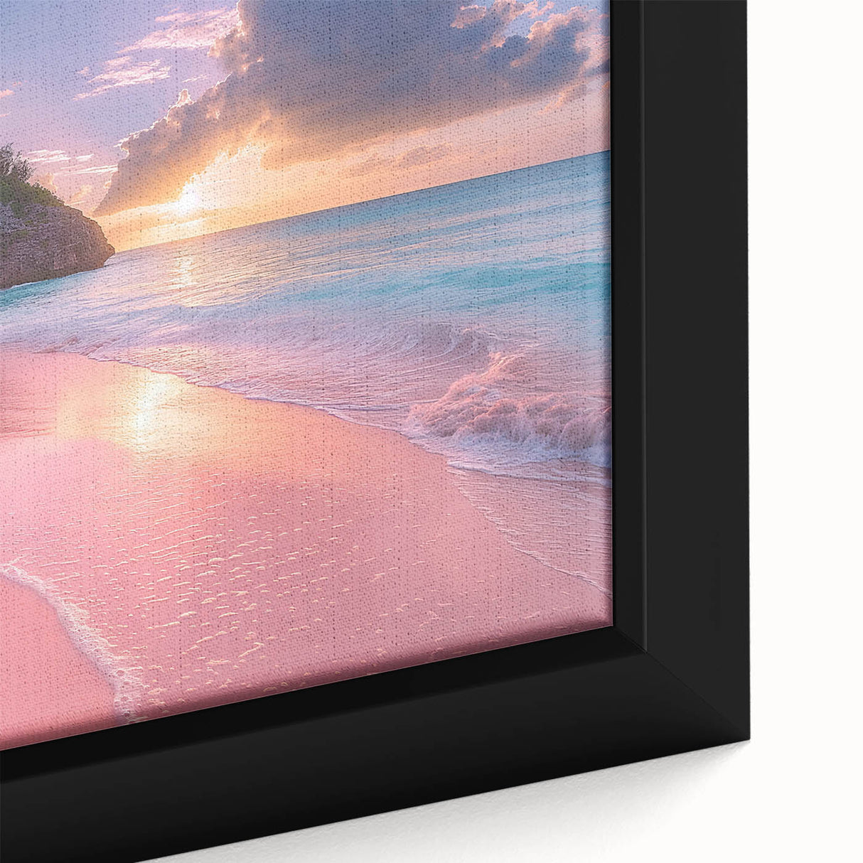 Black wall art featuring a textured Caribbean scenery on a framed canvas, ideal for a vibrant living room ambiance.