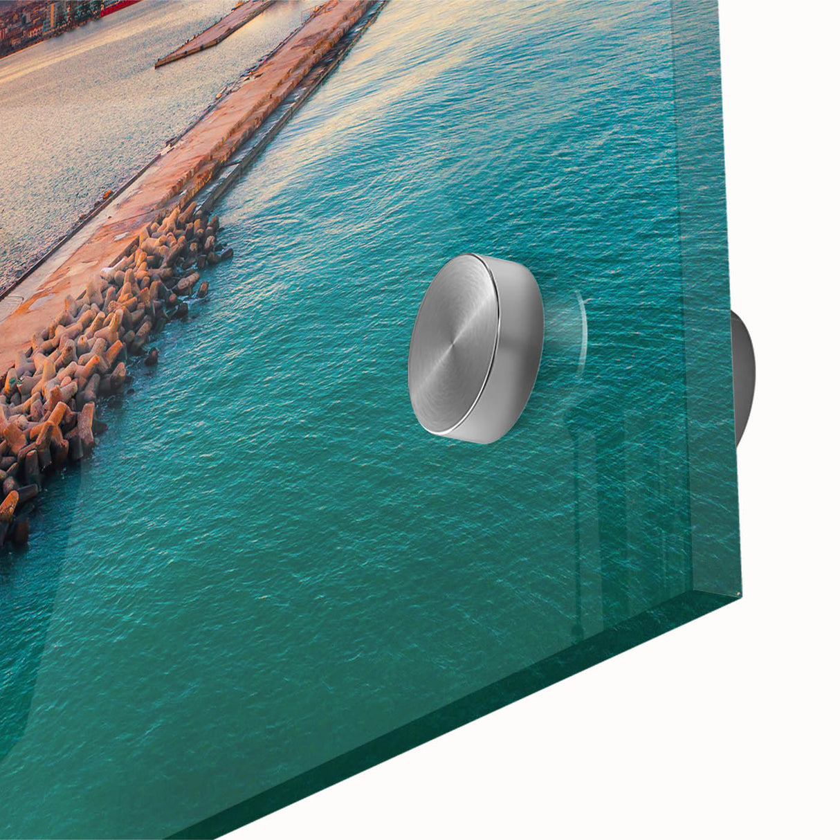 Large abstract wall art depicting a European Bulgarian scenery in mid-century modernist style on acrylic glass.