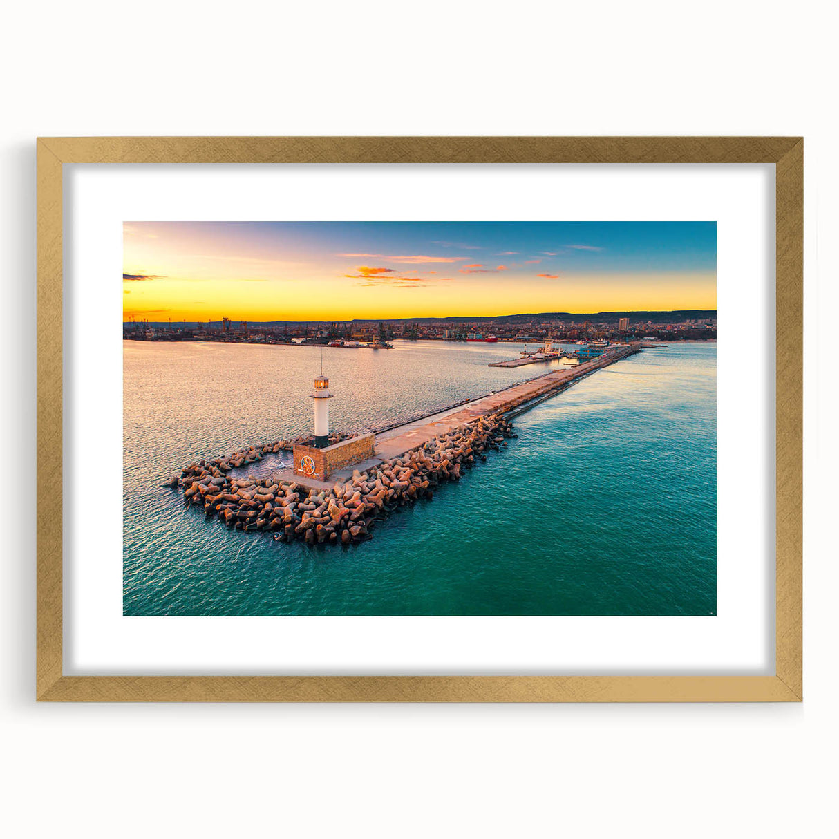 Abstract art print of a European scenery in muted earth tones on a framed canvas, suitable for dining room decor.