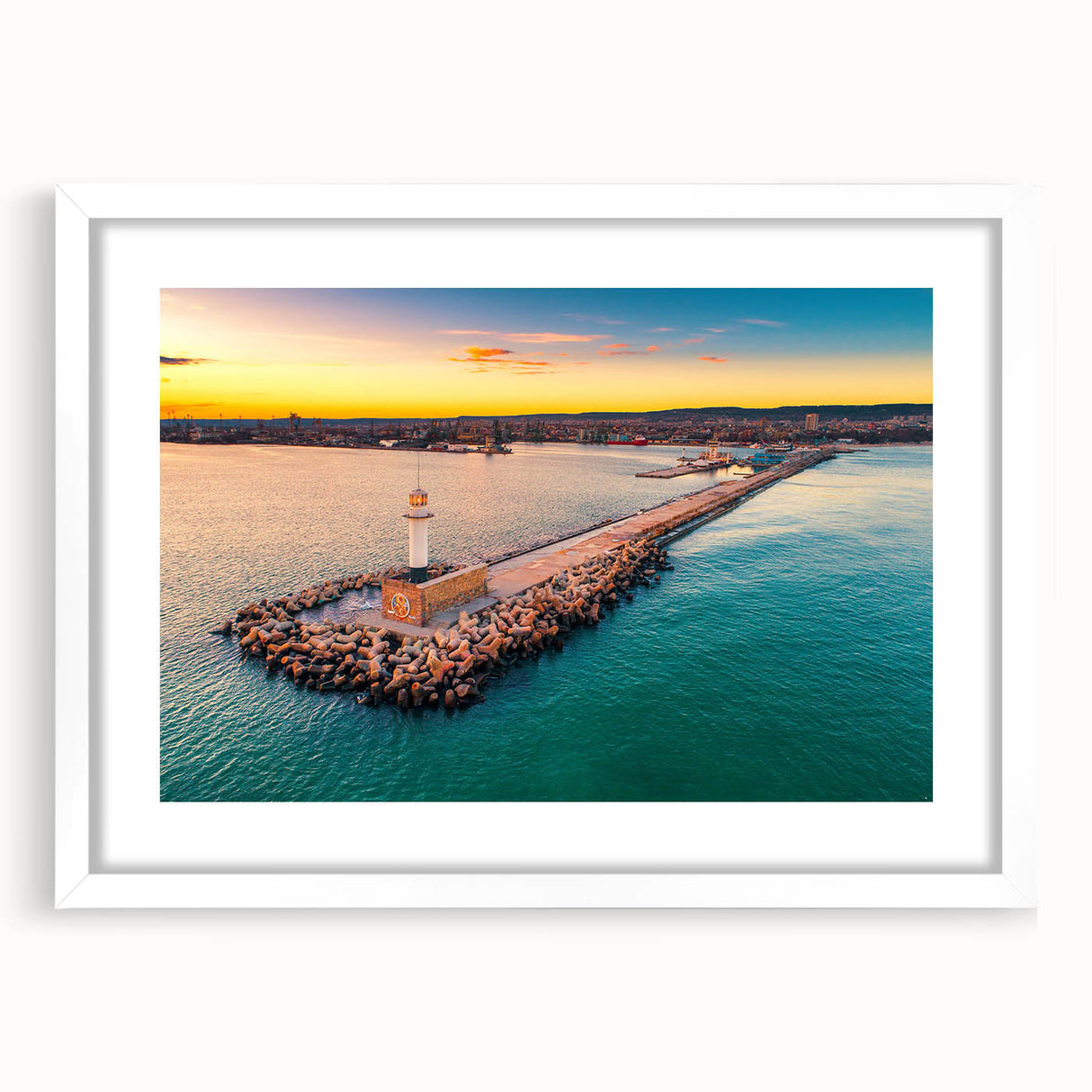 Textured abstract art print depicting a European scenery in muted earth tones, framed with a white mat.