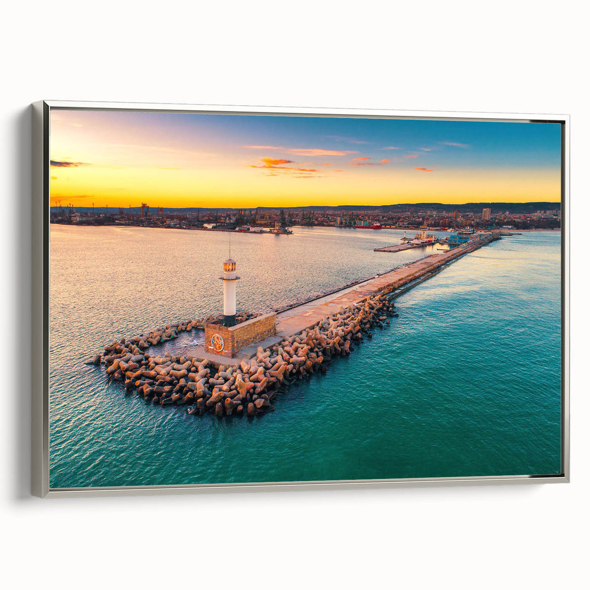 Landscape art painting of a Bulgarian scenery on framed canvas, featuring vibrant colors against a black background.