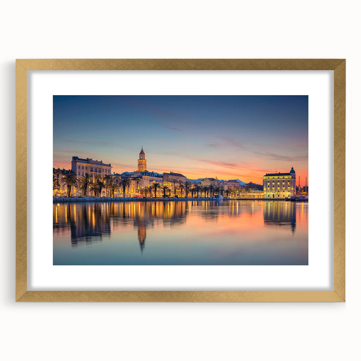 Abstract art print of a Croatian landscape in muted earth tones on a framed canvas, suitable for dining room decor.